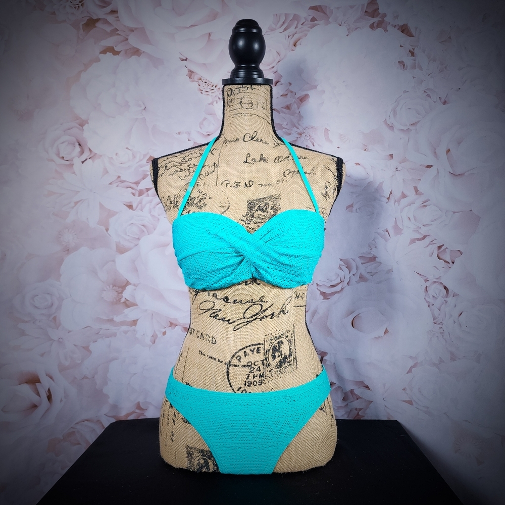 Turquoise Twist Push-up Bandeau Matching Bikini Set